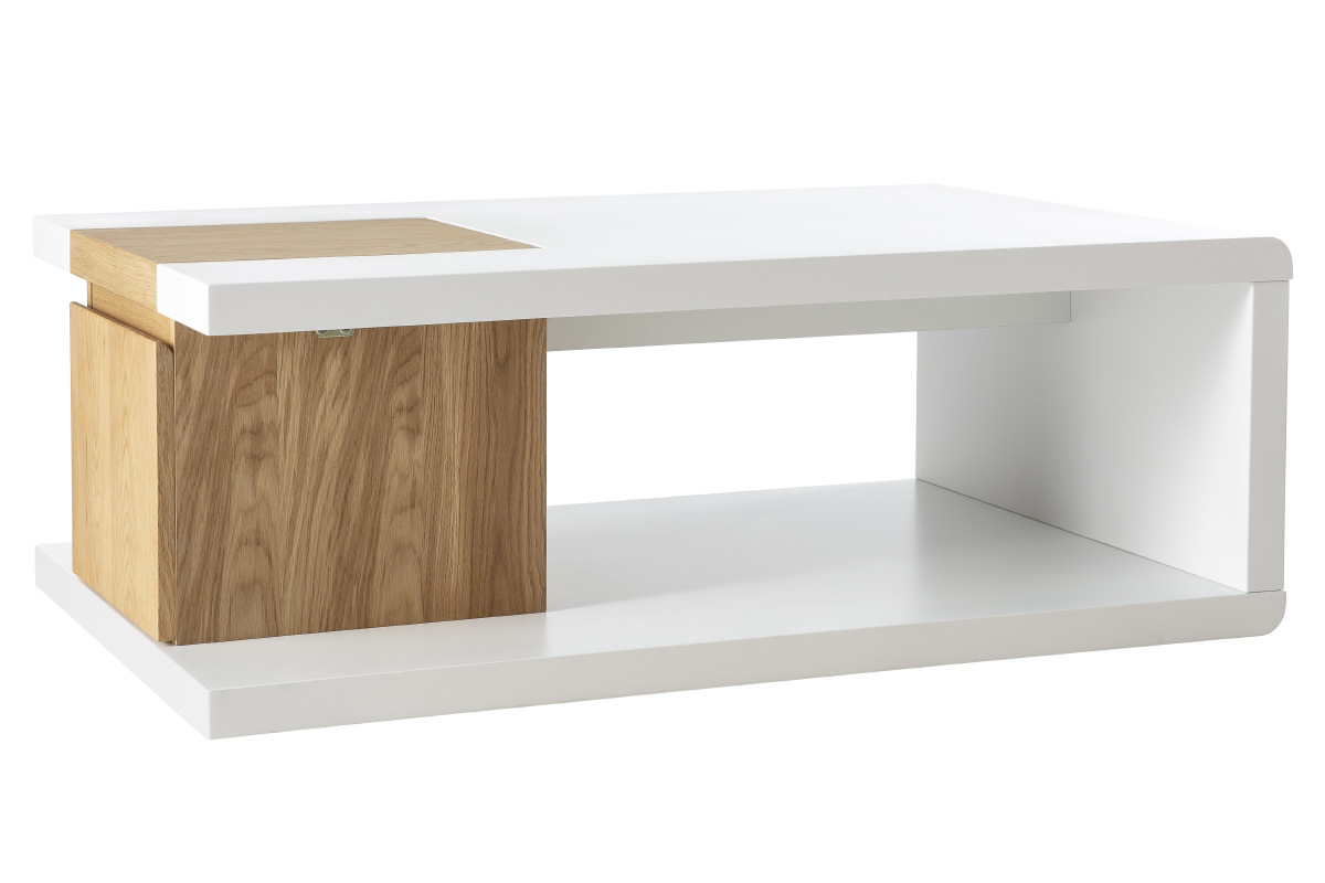 Table basse design laqu�e mat blanc et plaquage ch�ne DEEP