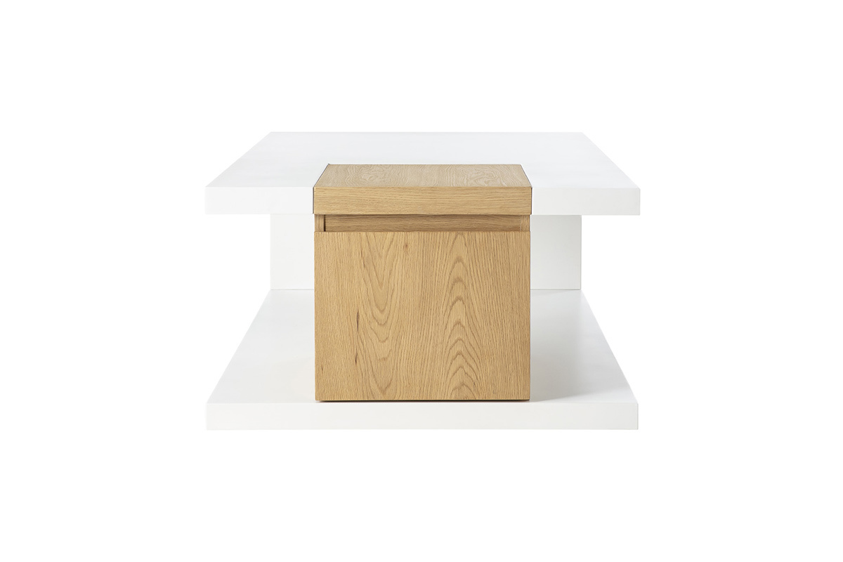 Table basse design laqu�e mat blanc et plaquage ch�ne DEEP