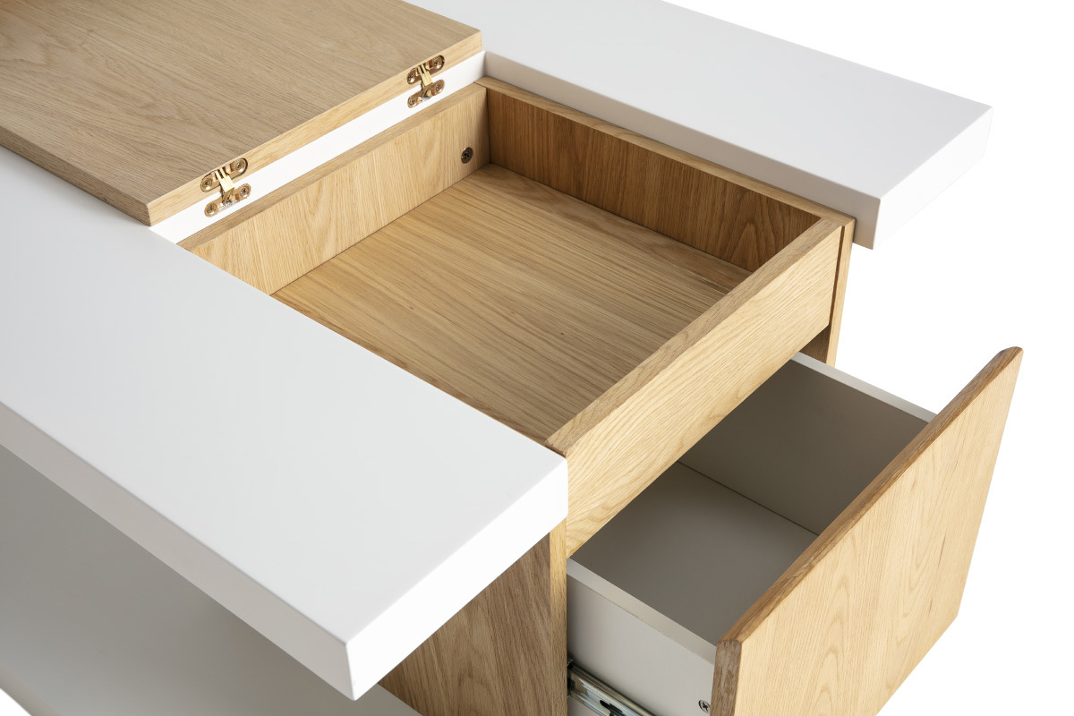 Table basse design laqu�e mat blanc et plaquage ch�ne DEEP