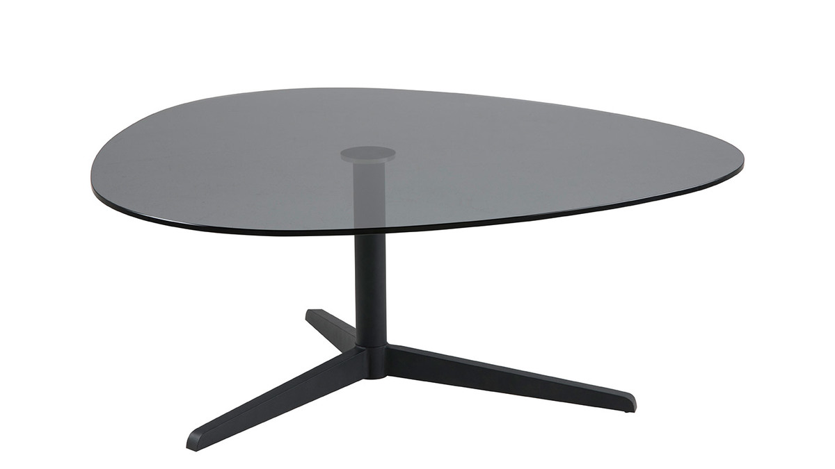 Table basse design ovale noire en verre fumé et métal GALET