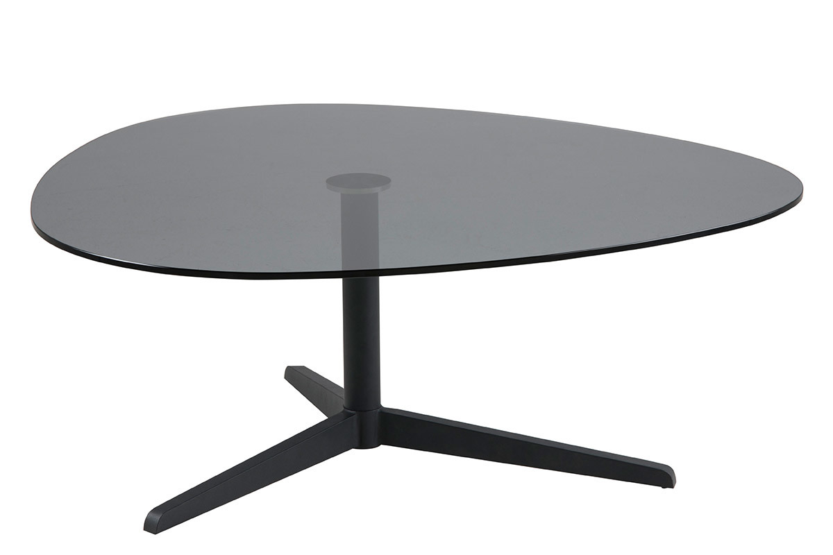 Table basse design ovale noire en verre fum� et m�tal GALET