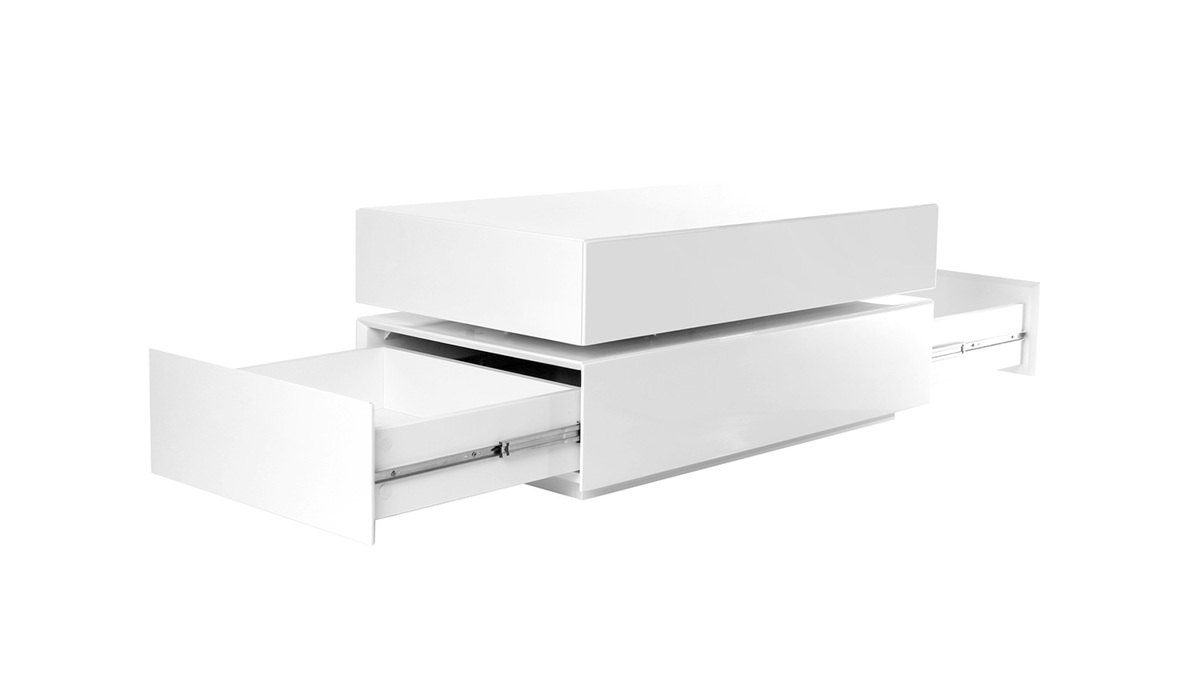 Table basse design pivotante 4 tiroirs blanc rectangulaire ELEA