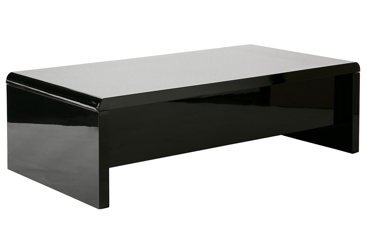 Table basse design relevable design noire avec rangement rectangulaire LOLA