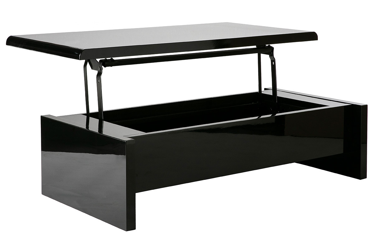 Table basse design relevable design noire avec rangement rectangulaire LOLA