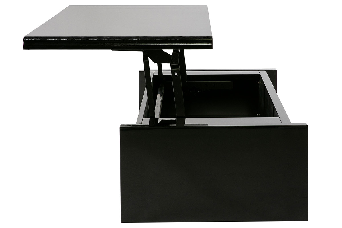 Table basse design relevable design noire avec rangement rectangulaire LOLA