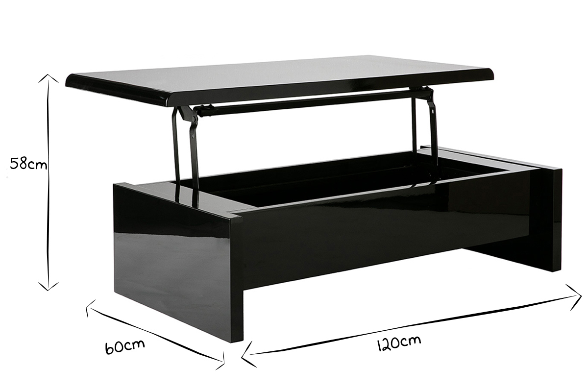 Table basse design relevable design noire avec rangement rectangulaire LOLA