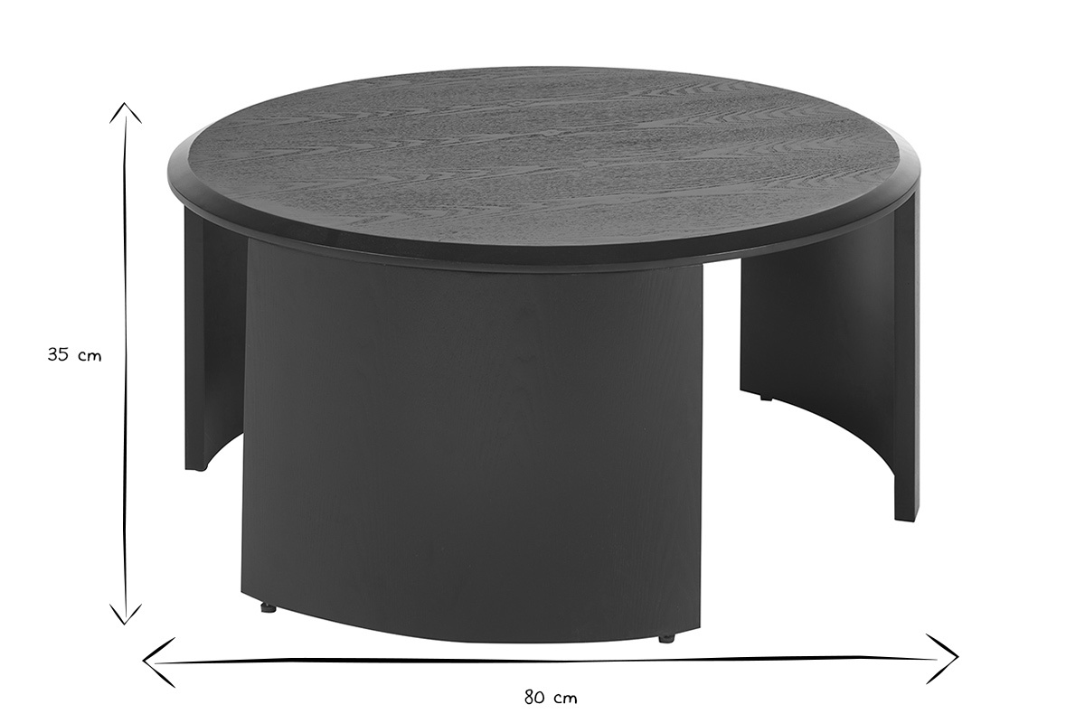 Dimensions de la table basse design ronde ZAHRA en noir et blanc : 80 cm de diam�tre, 35 cm de hauteur.