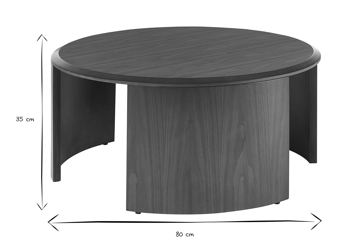 Dimensions de la table basse ronde ZAHRA en noir et blanc, diam�tre 80 cm, hauteur 35 cm.