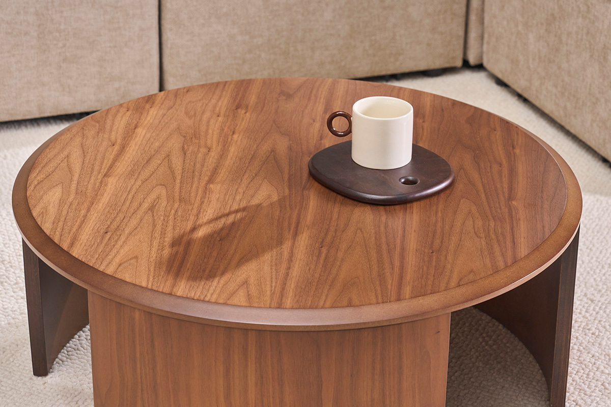 Table basse design ronde en bois fonc� noyer D80 cm ZAHRA