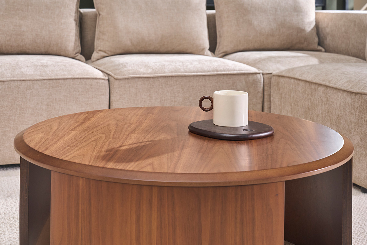 Table basse design ronde en bois fonc� noyer D80 cm ZAHRA