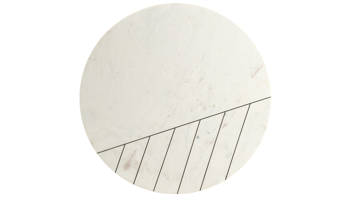 Table basse design ronde en marbre blanc et laiton SILLON