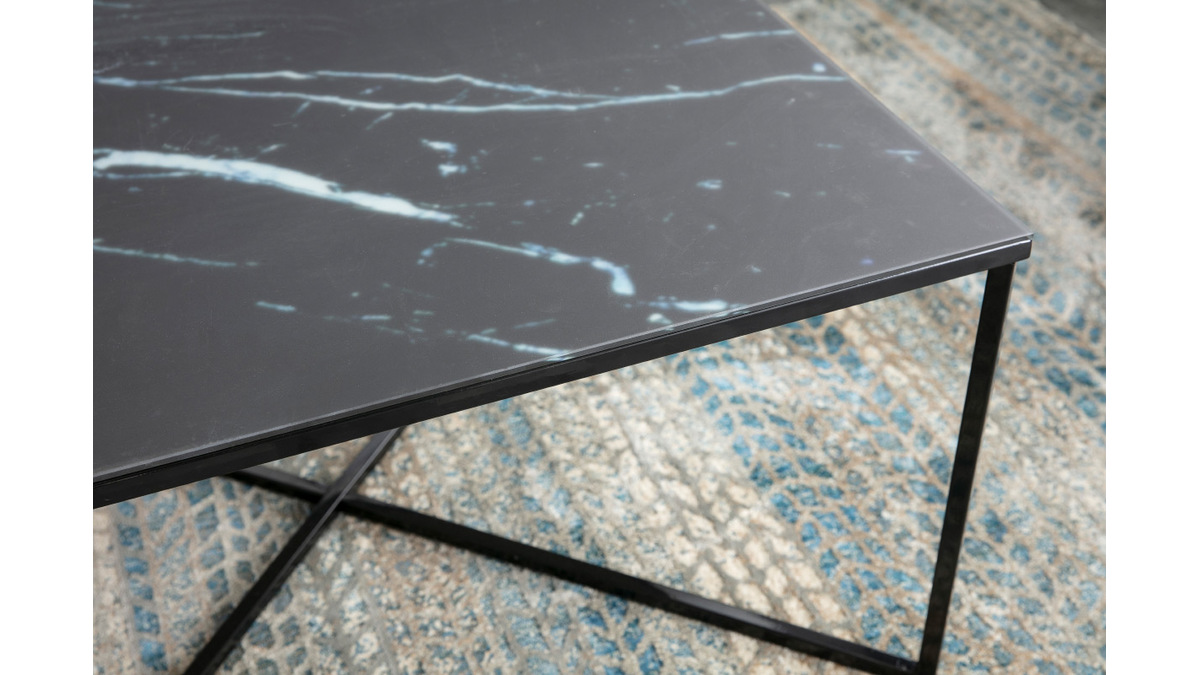 Table basse effet marbre noir bleuté ALCINO