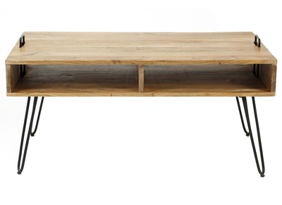 Table basse en acacia massif et m&eacute;tal noir ALVIN