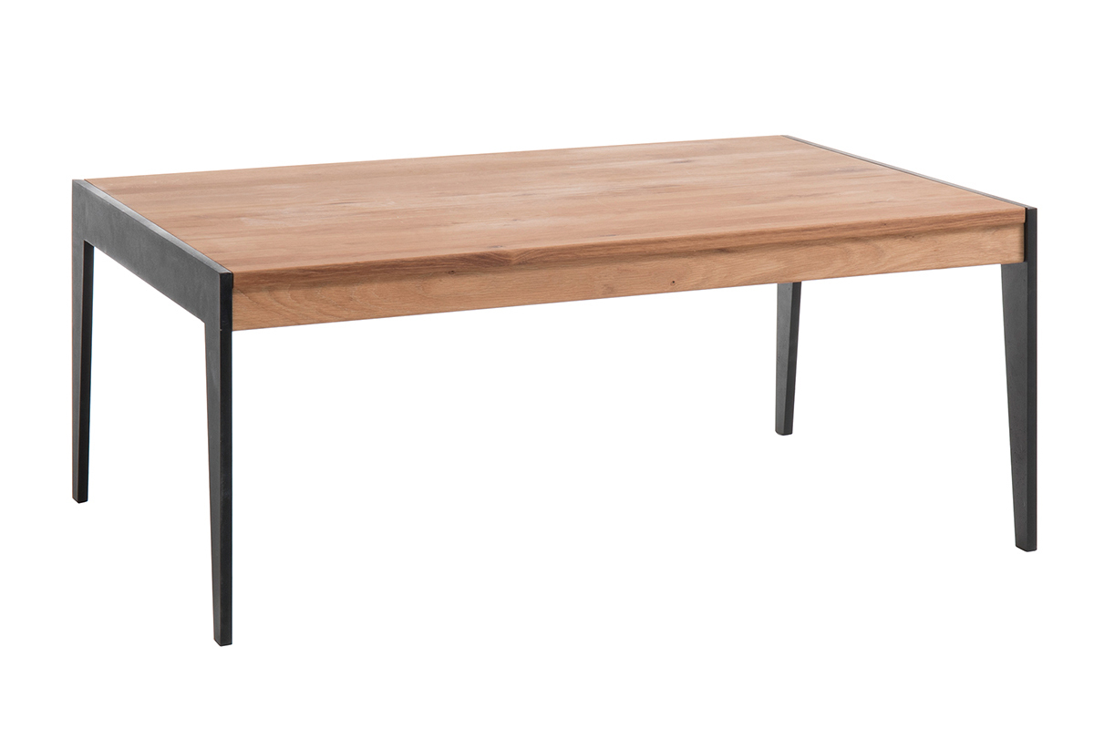 Table basse en ch�ne massif et m�tal noir L102 cm LIPA