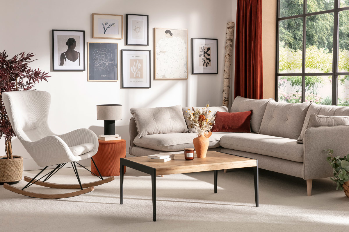 Table basse en ch�ne massif et m�tal noir L102 cm LIPA