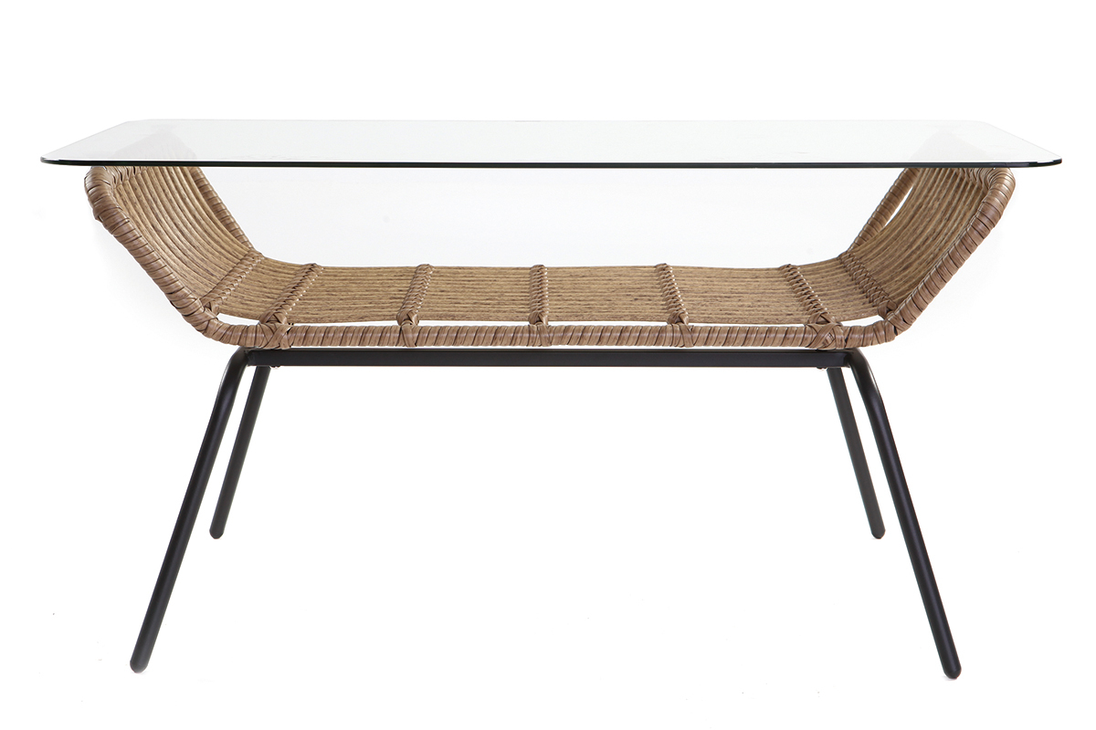 Table basse en verre et fils de rsine faon rotin TANGO