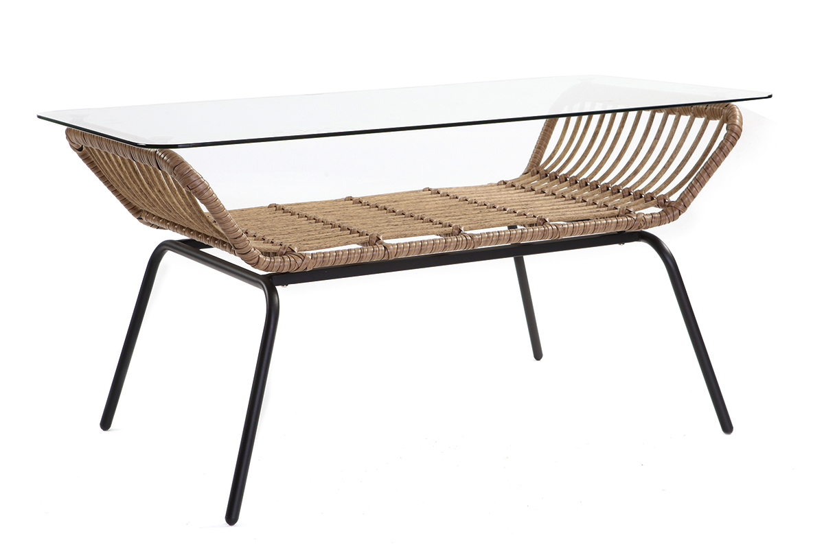 Table basse en verre et fils de rsine faon rotin TANGO