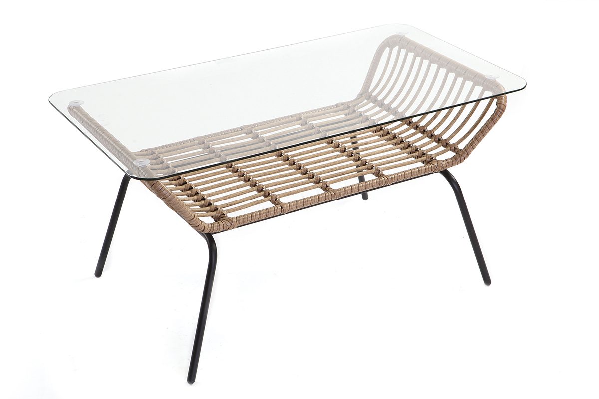 Table basse en verre et fils de rsine faon rotin TANGO
