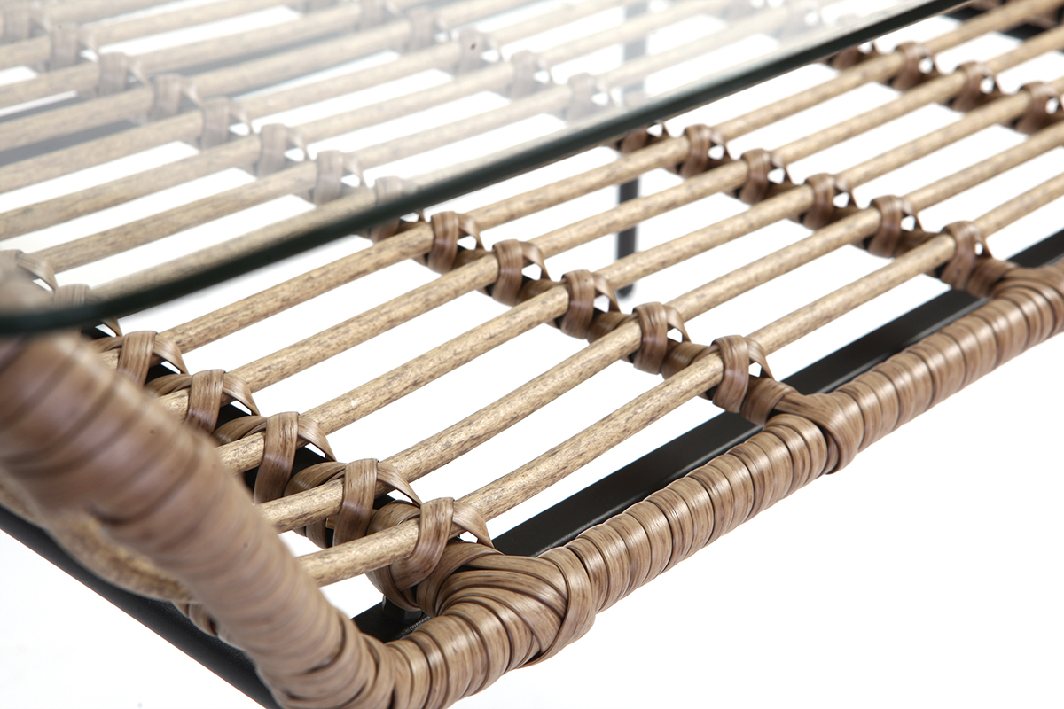 Table basse en verre et fils de rsine faon rotin TANGO