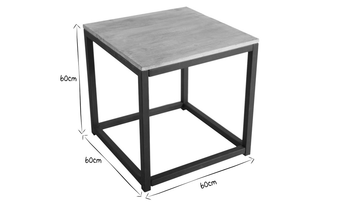 Table basse industrielle carrée en manguier massif et métal FACTORY