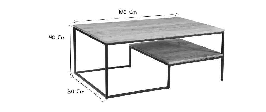 Table basse industrielle en acacia massif et métal YONA