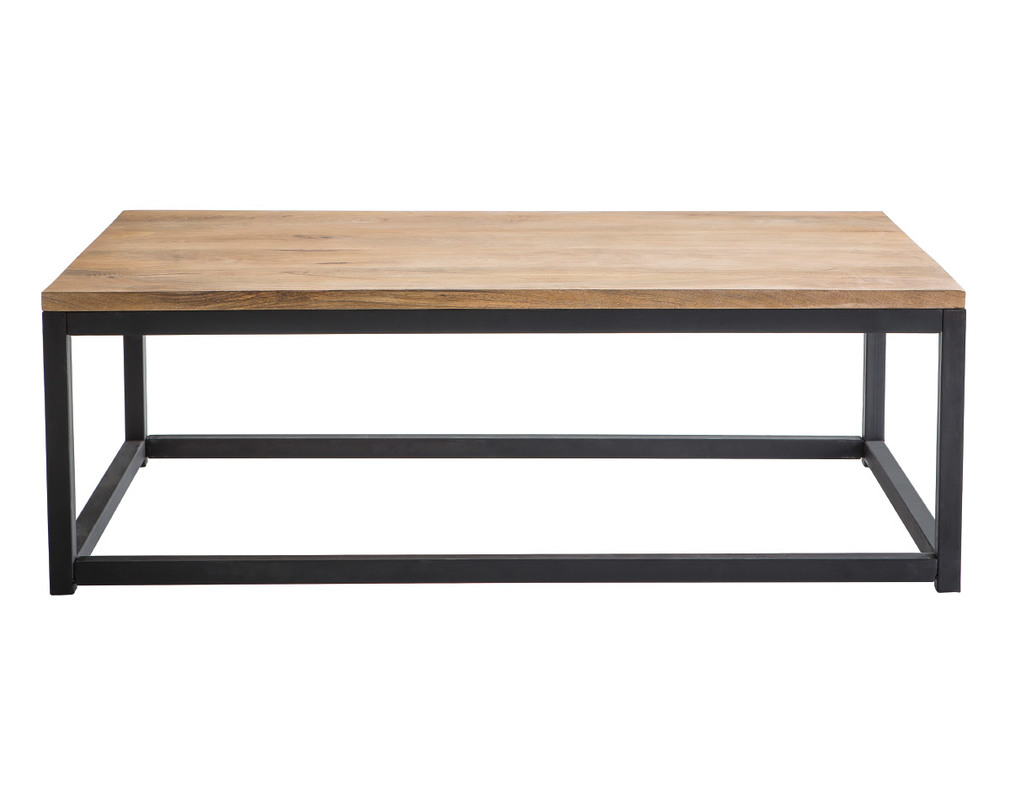 Table basse industrielle en manguier massif et métal rectangulaire