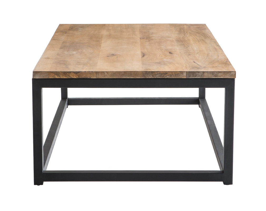 Table basse industrielle en manguier massif et métal rectangulaire