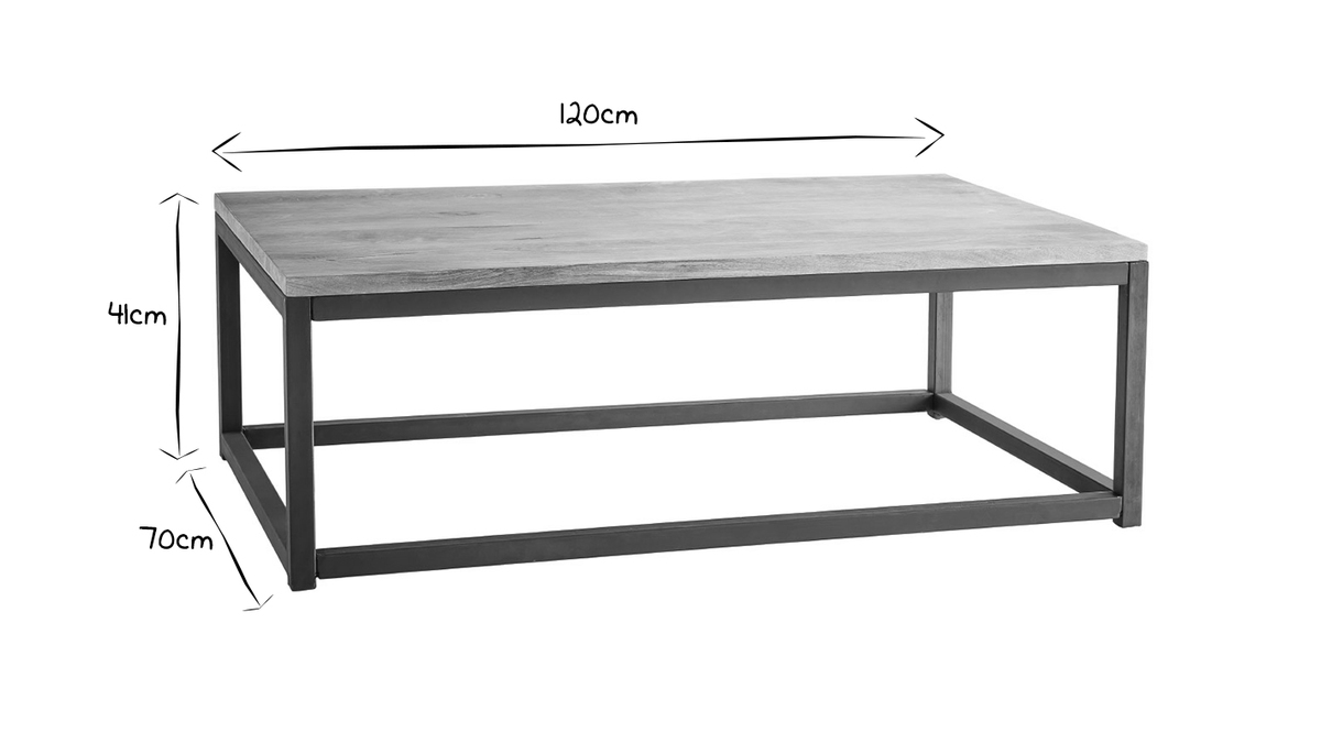 Table basse industrielle en manguier massif et métal rectangulaire