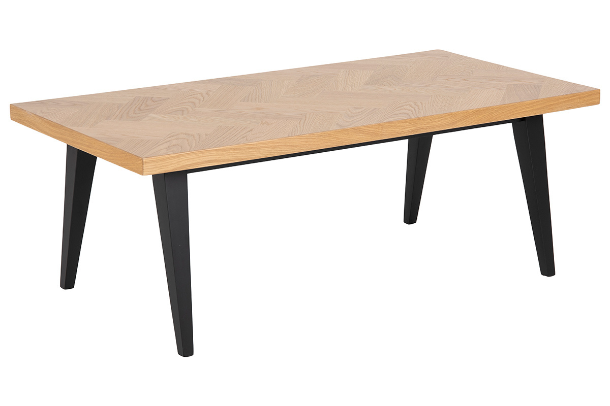 Table basse motif chevron finition ch�ne et pieds noirs TRAVIS