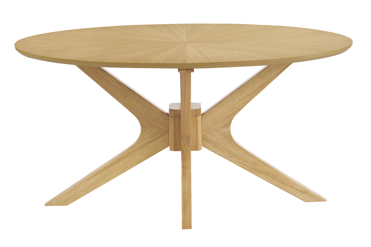 Table basse ovale en bois clair chne L90 cm avec pitement crois