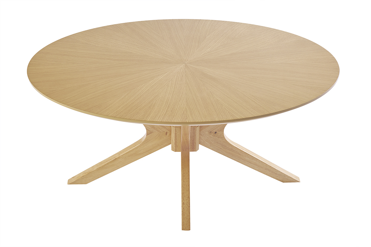 Table basse ovale DIELLI en bois clair chne L90 cm avec pitement crois en bois massif.