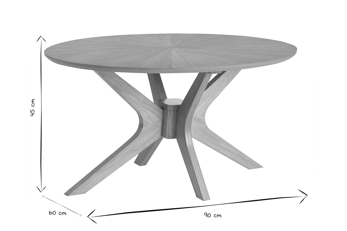 Table basse ovale bois clair chne L90 cm avec pitement crois, design raffin et chaleureux