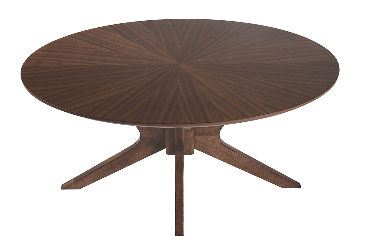 Table basse ovale en bois noyer fonc avec pitement crois, L90 cm, modle DIELLI.