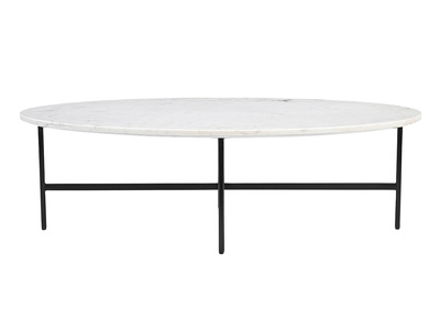 Table basse ovale en marbre blanc et métal noir L115 cm CARRARE