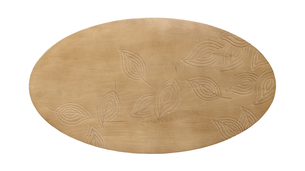 Table basse ovale ethnique bois manguier massif gravé L100 cm KAFFIR