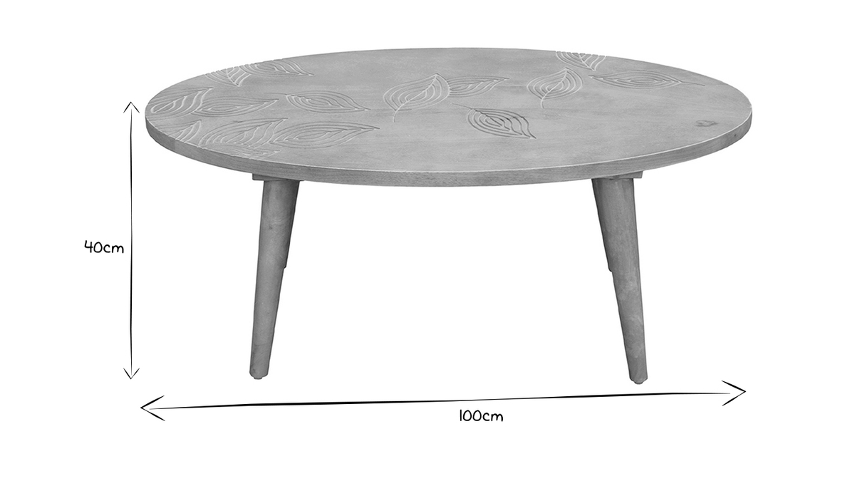 Table basse ovale ethnique bois manguier massif gravé L100 cm KAFFIR