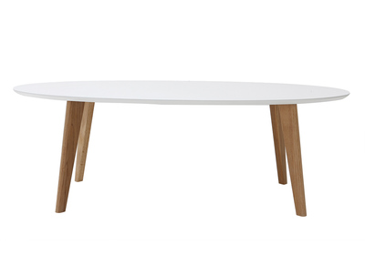 Table basse ovale scandinave blanc et bois clair chêne L120 cm EKKA
