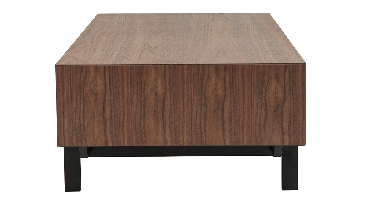 Table basse rectangulaire avec rangements 2 tiroirs bois foncé noyer et métal noir L120 CM MANNY