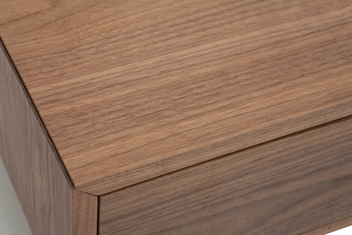 Table basse rectangulaire avec rangements 2 tiroirs bois fonc� noyer et m�tal noir L120 CM MANNY