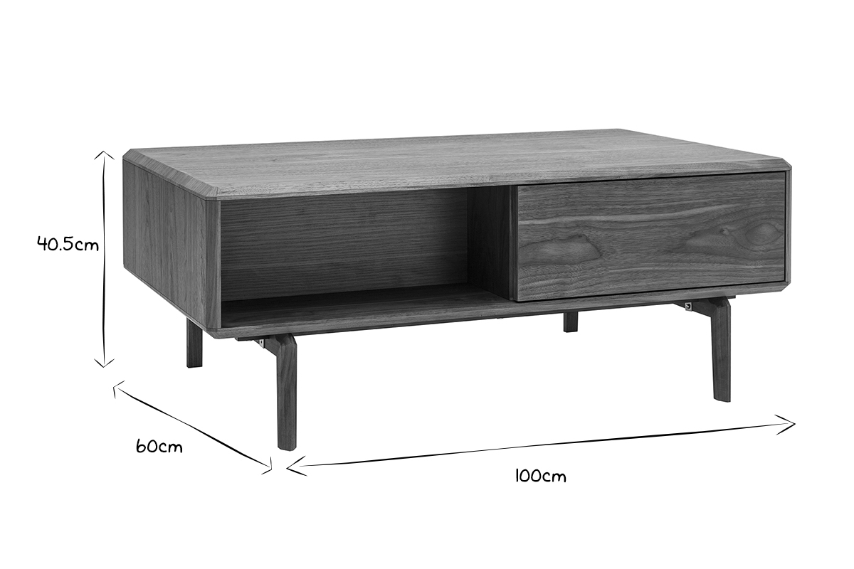 Table basse rectangulaire avec rangements 2 tiroirs bois fonc noyer L100 cm SUVA