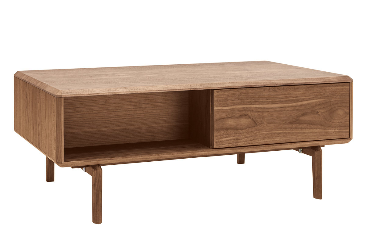 Table basse rectangulaire avec rangements 2 tiroirs bois fonc noyer L100 cm SUVA