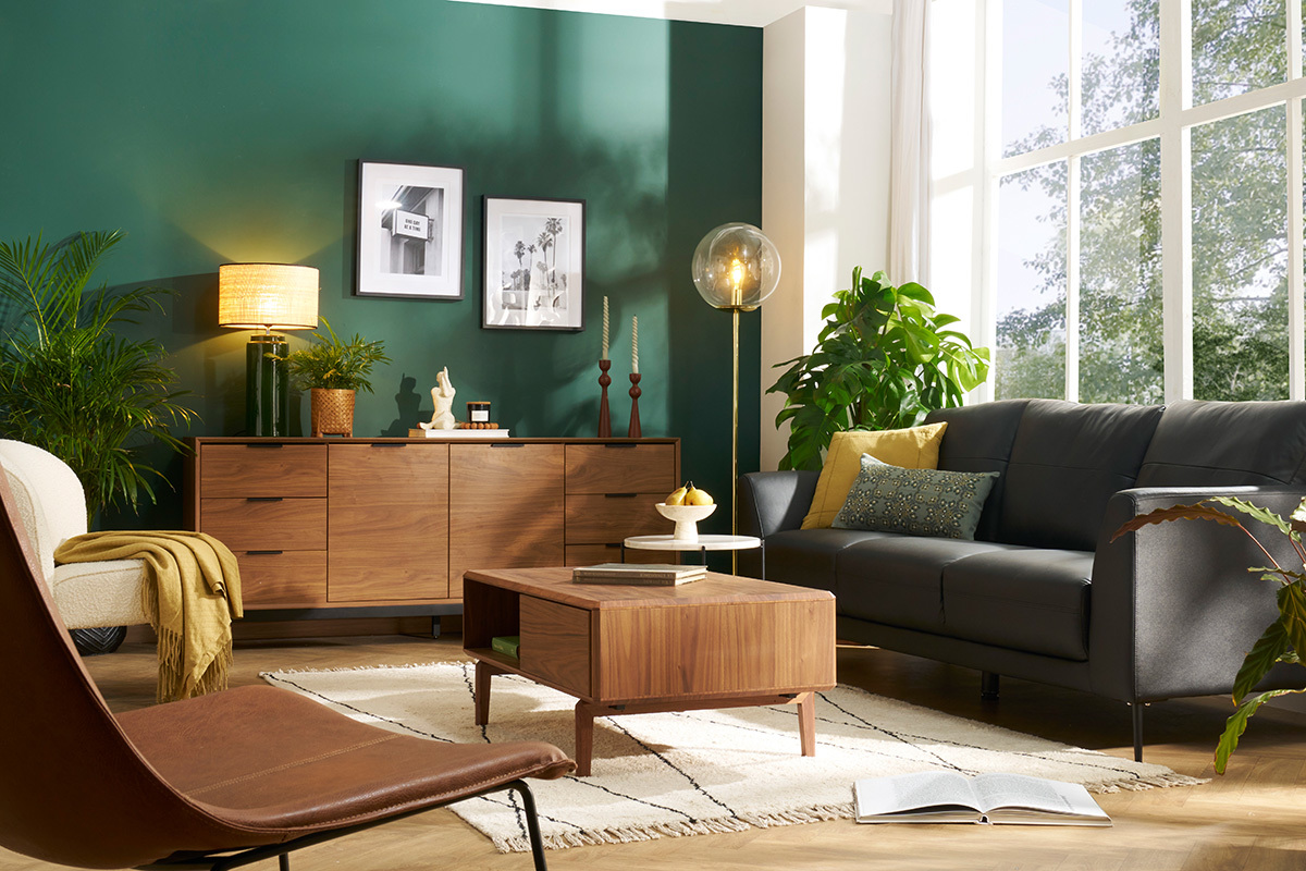 Table basse rectangulaire avec rangements 2 tiroirs bois fonc noyer L100 cm SUVA