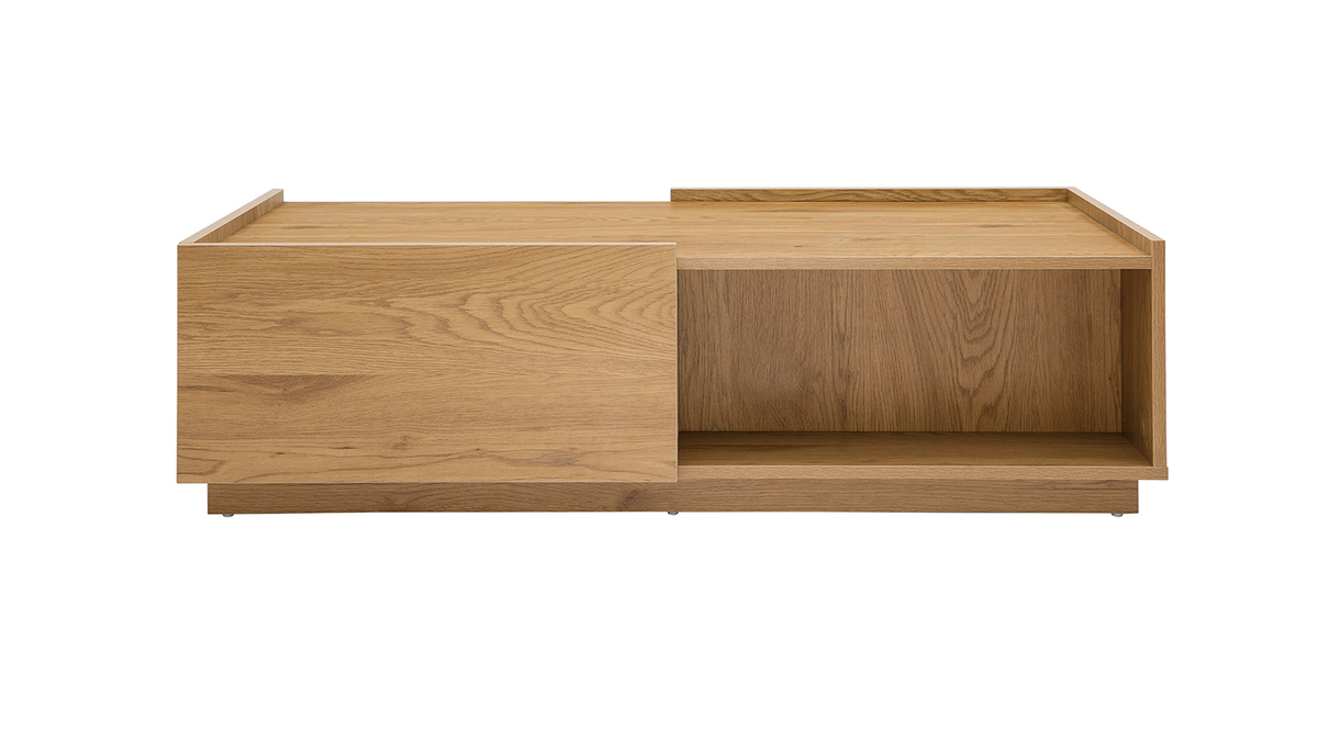 Table basse rectangulaire avec rangements 2 tiroirs finition bois clair chêne L120 cm MADERO