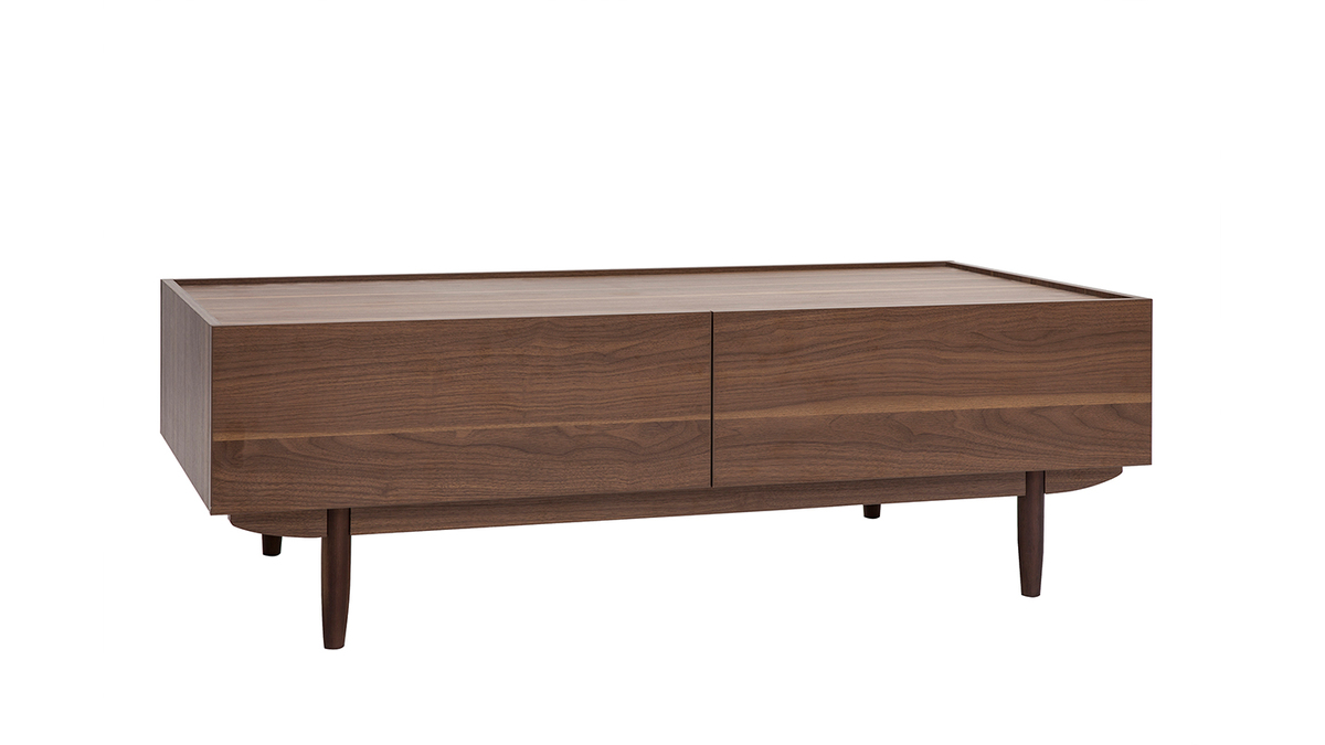 Table basse rectangulaire avec rangements 2 tiroirs finition bois foncé noyer L120 cm SANAA