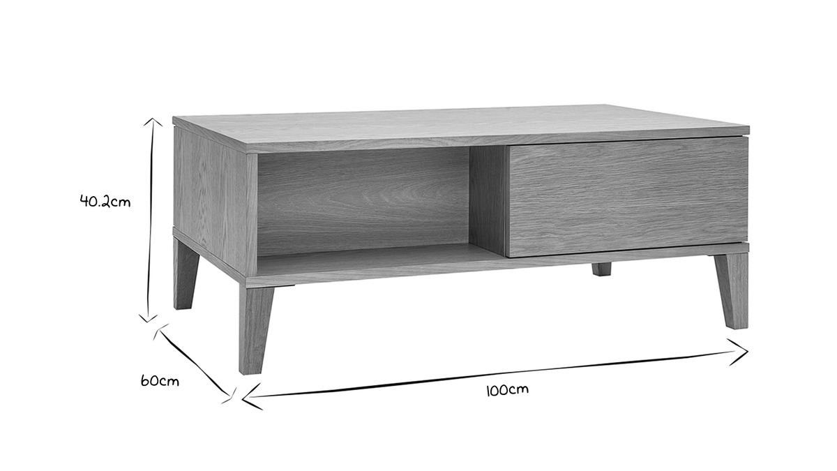 Table basse rectangulaire avec rangements bois clair chêne L100 cm FREDDY