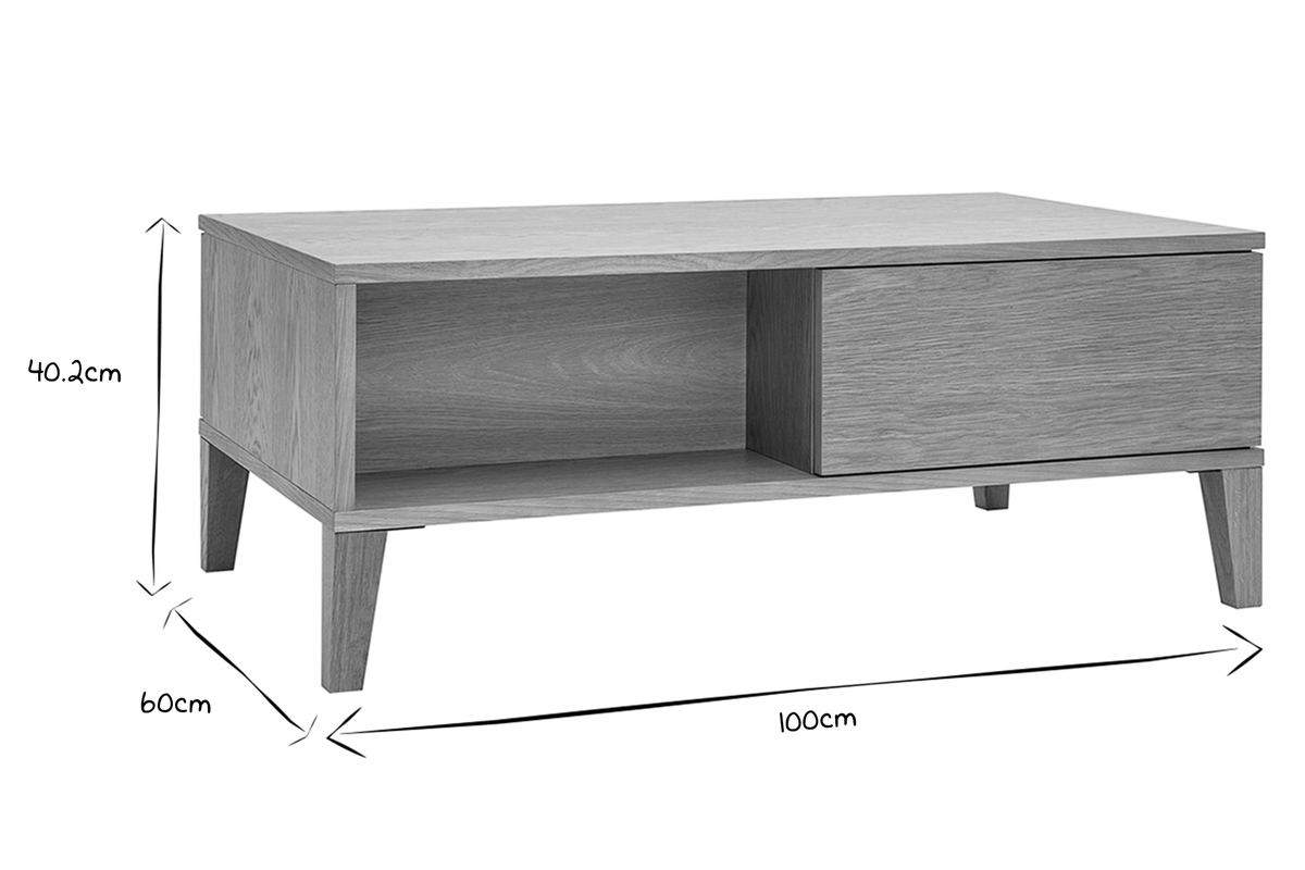 Table basse rectangulaire avec rangements bois clair ch�ne L100 cm FREDDY