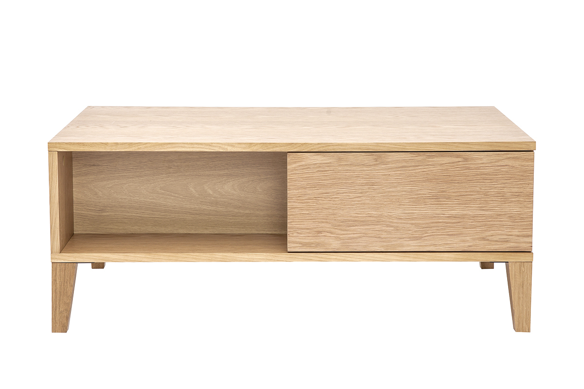 Table basse rectangulaire avec rangements bois clair ch�ne L100 cm FREDDY