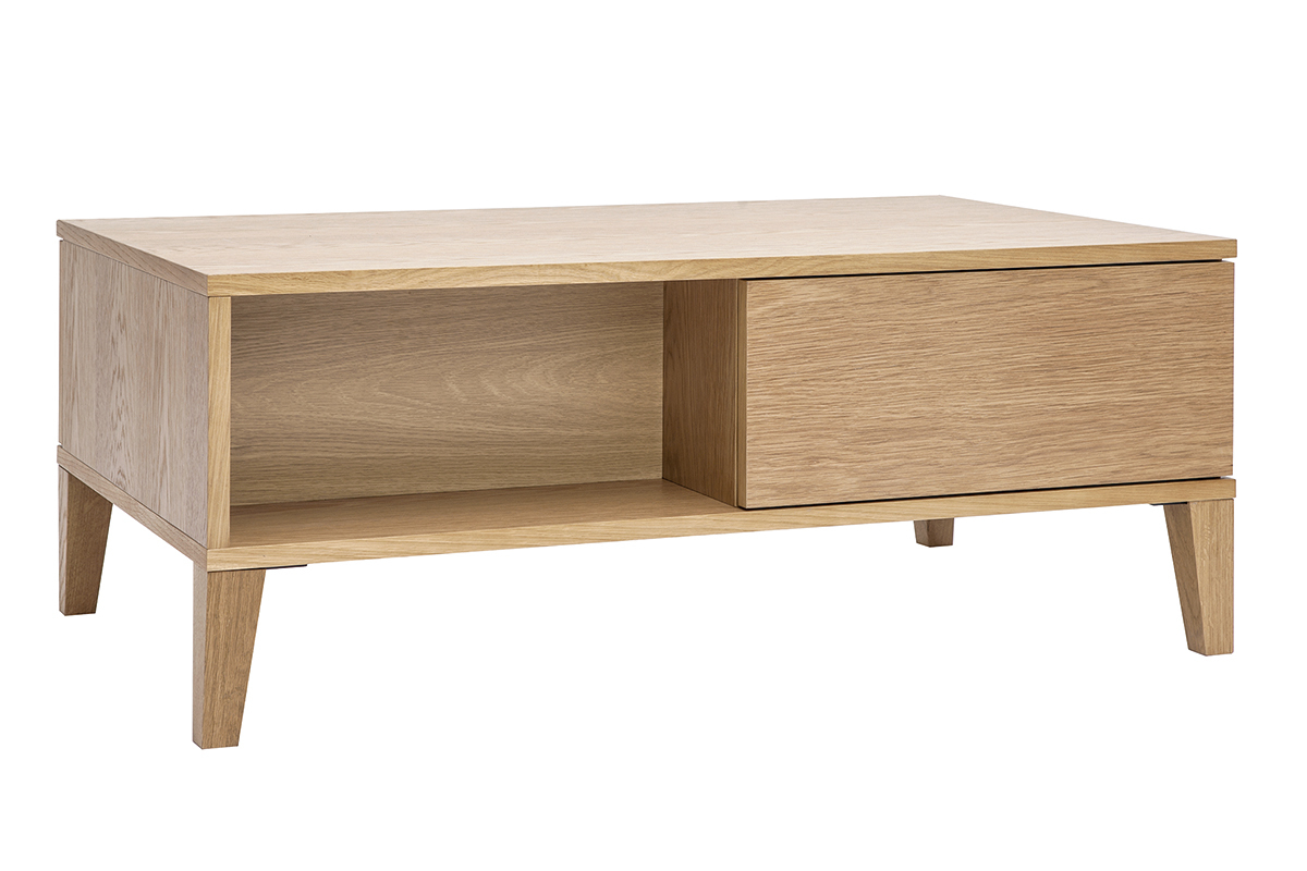 Table basse rectangulaire avec rangements bois clair ch�ne L100 cm FREDDY