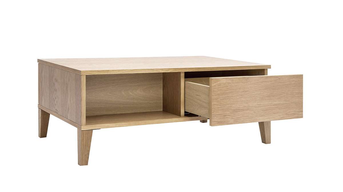 Table basse rectangulaire avec rangements bois clair chêne L100 cm FREDDY
