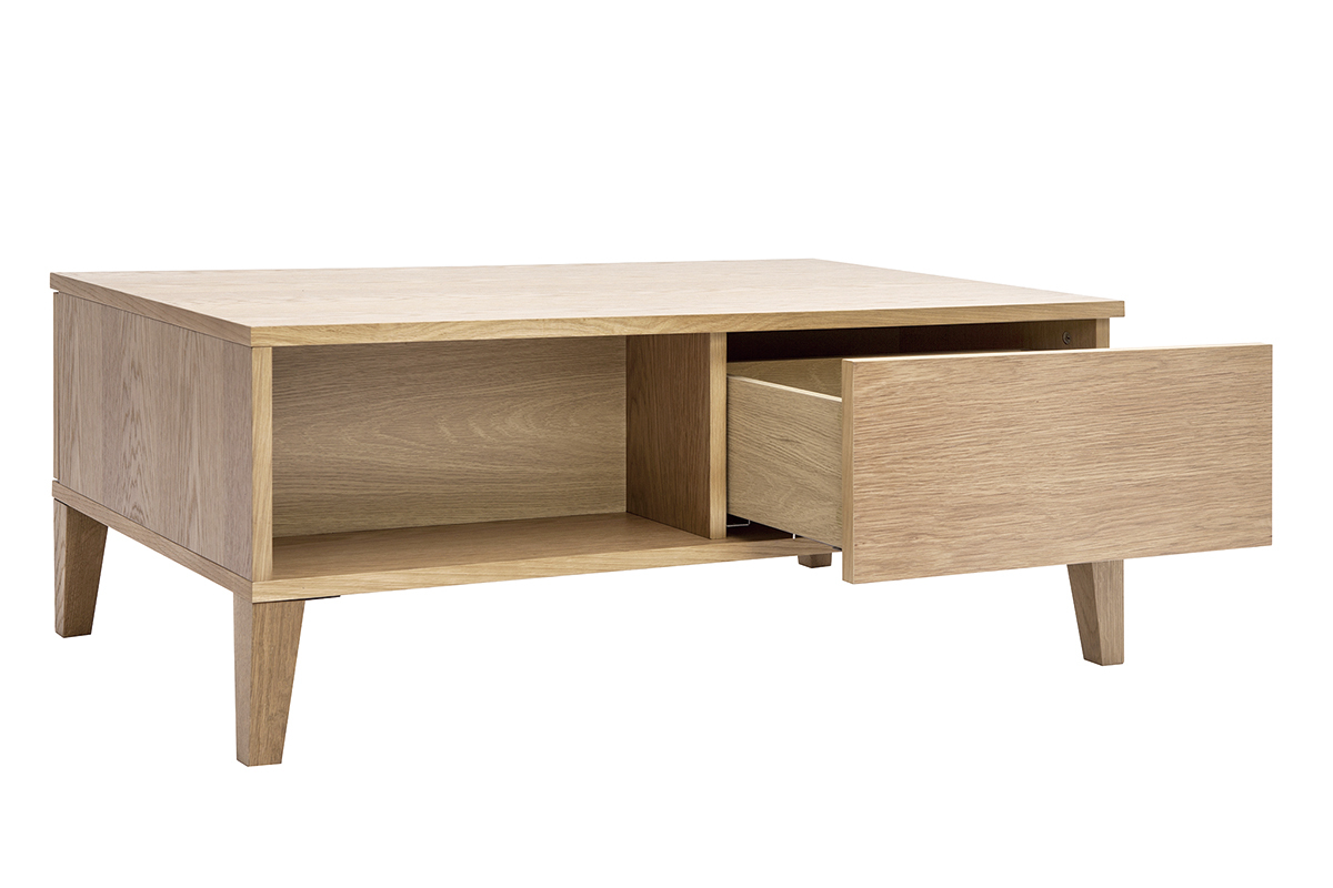Table basse rectangulaire avec rangements bois clair ch�ne L100 cm FREDDY